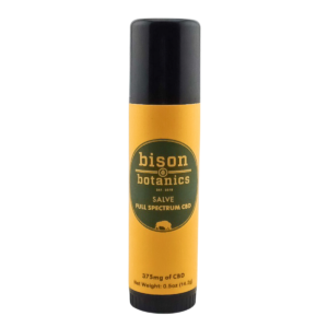 A small Bison Botanics Full Spectrum CBD Salve Stick, on a white background