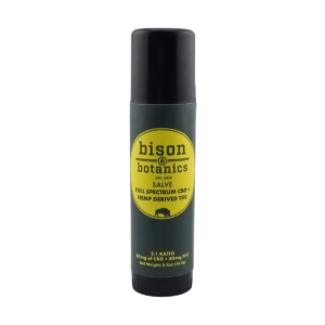 A small Bison Botanics 2:1 CBD + THC Salve Stick, on a white background