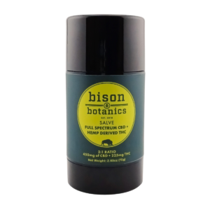 A medium Bison Botanics 2:1 CBD + THC Salve Stick, on a white background
