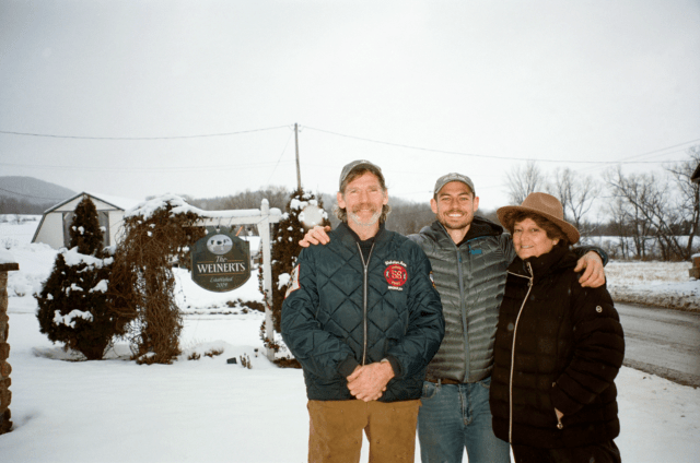 The Flamer team in Oneonta, New York, stands outside Weinert Farm, home of adult-use cannabis brand Flamer. 